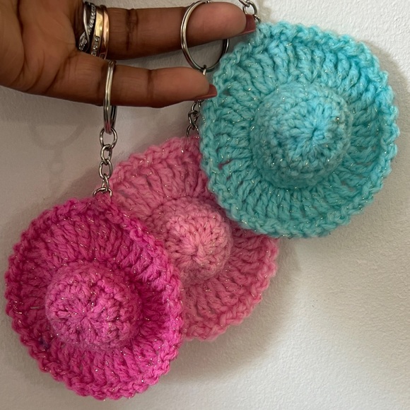 Handmade Crochet Hat Keychains - Pink - Picture 4 of 7
